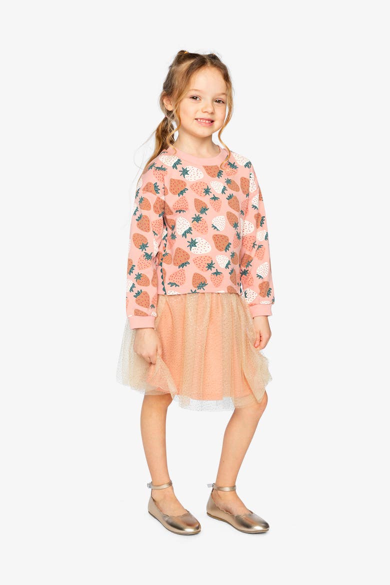 Frosted Strawberry Bi-Material Dress, Alternate, color, Pink Strawberry Print