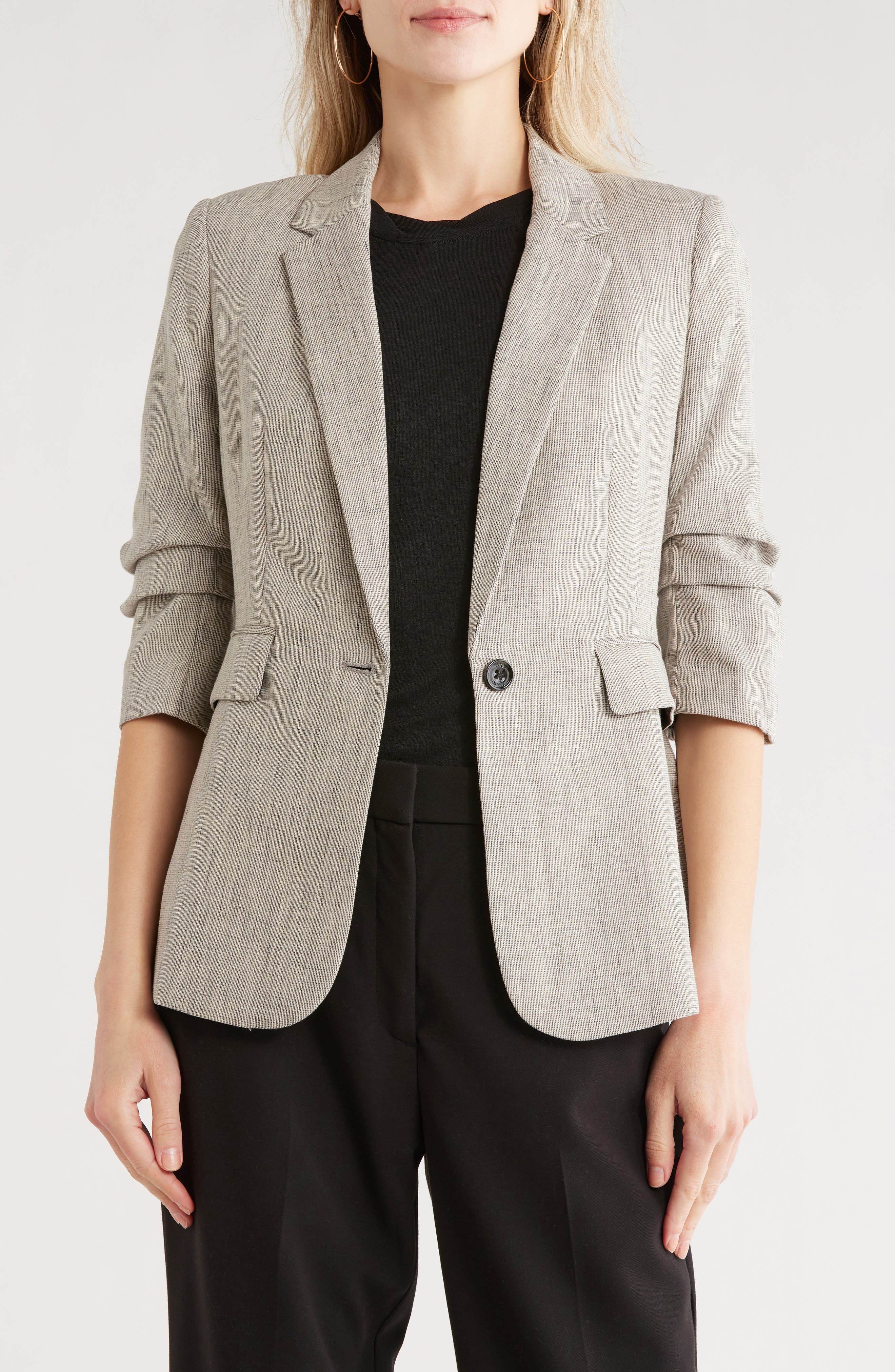 DKNY Ruched Sleeve Blazer