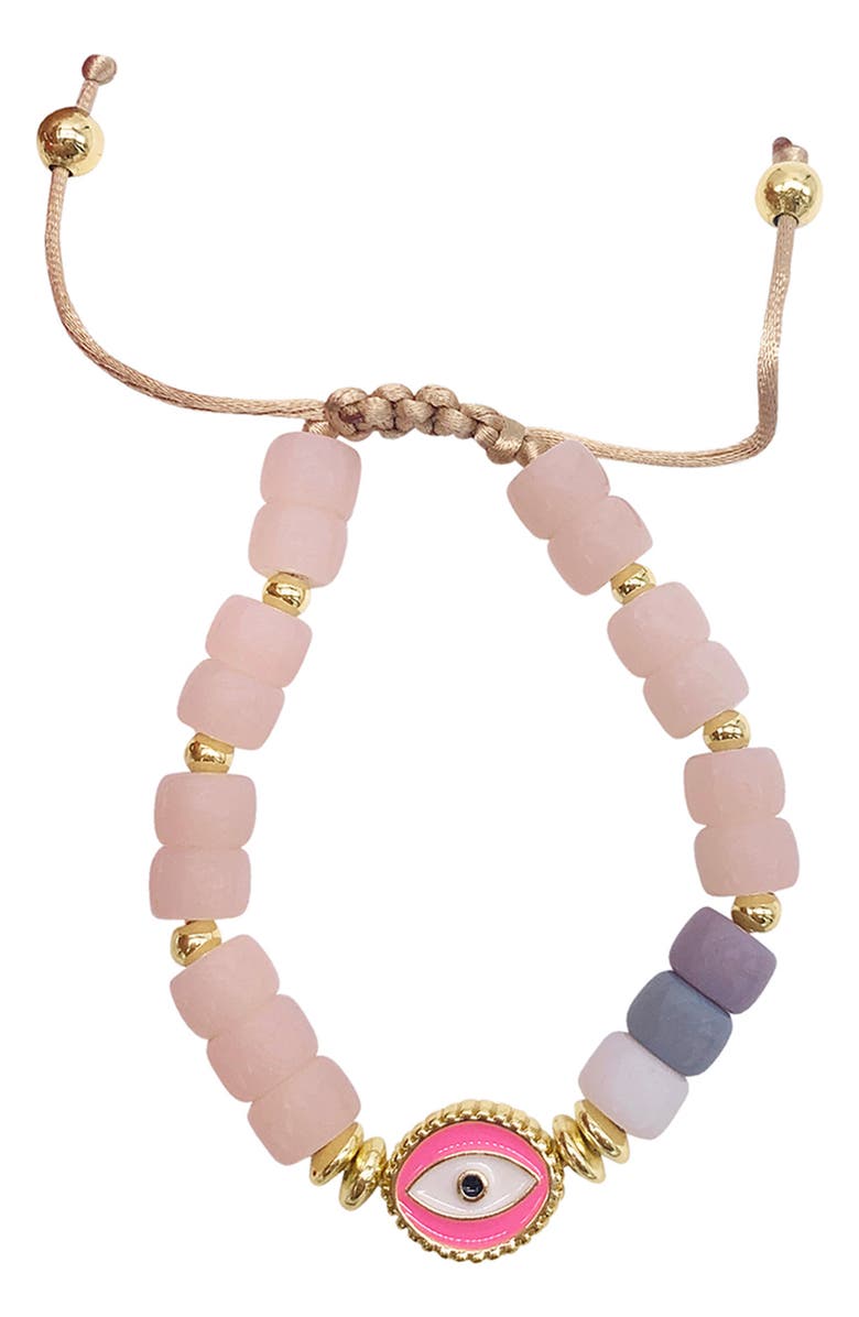 Adornia Pink Evil Eye Enamel Beaded Bracelet, Main, color, Multi