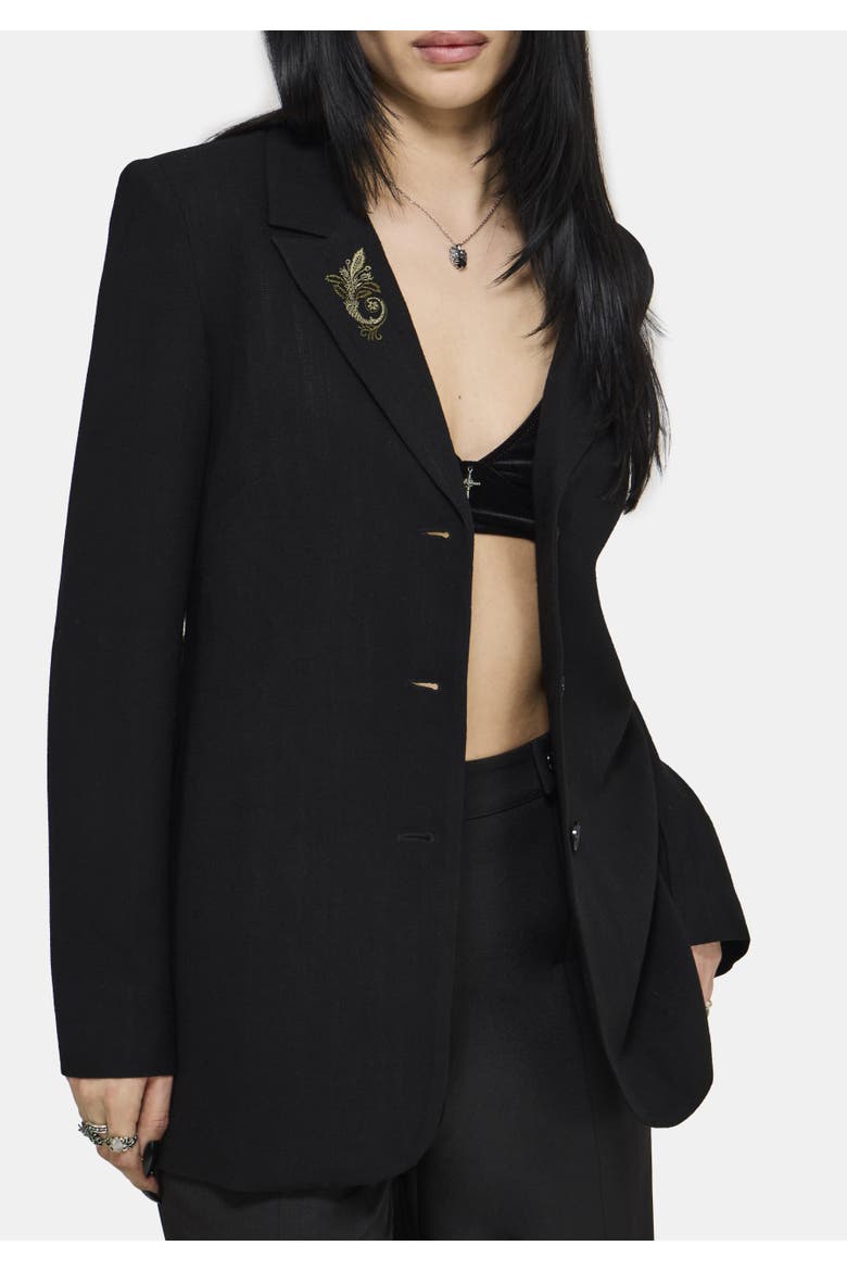 Ellis Embroidered Longline Blazer, Alternate, color, Black