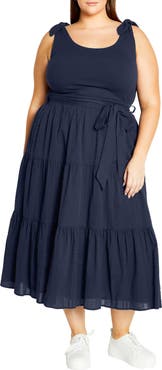 City Chic Hallie Mixed Media Tiered Midi Dress