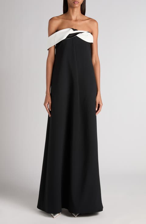 Contrast Draped Neck Crepe Gown