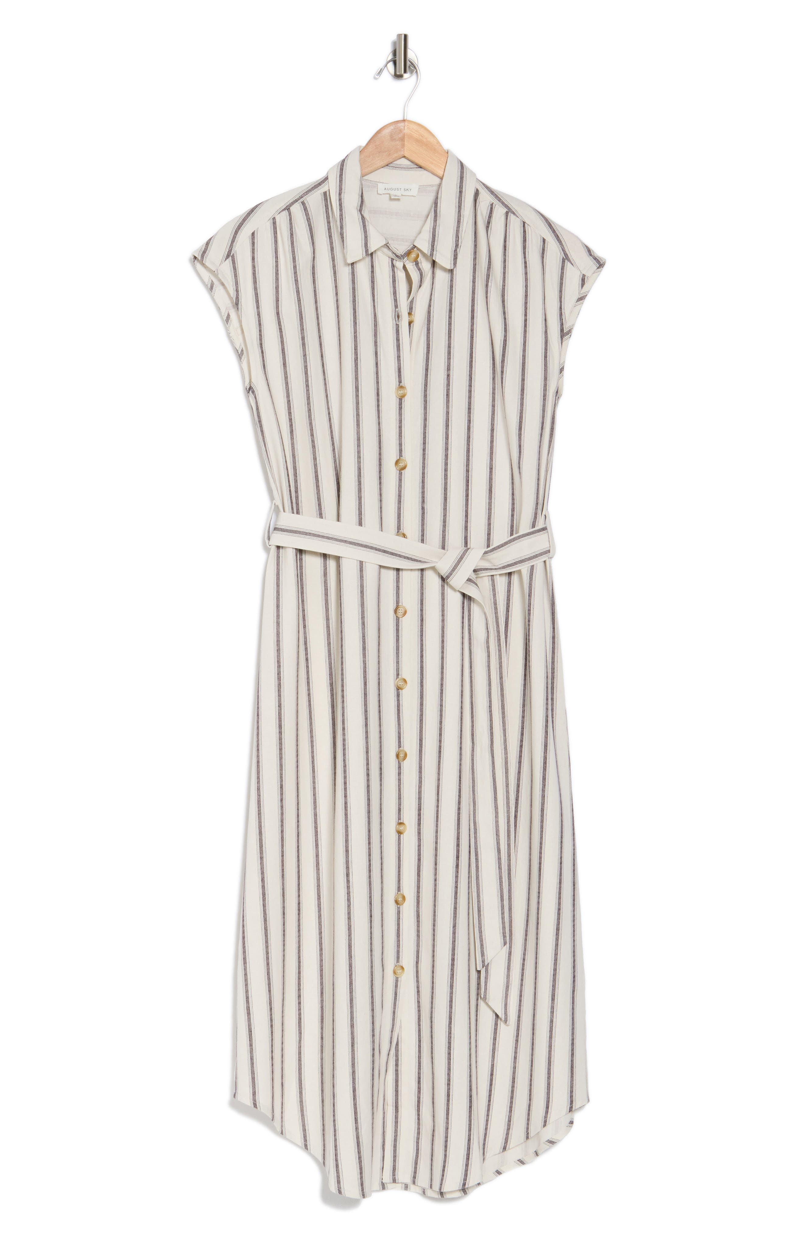 new look striped shirt dress Metallic Stripe Linen Three Quarter Sleeve Maxi Shirt Dress - Green/White
