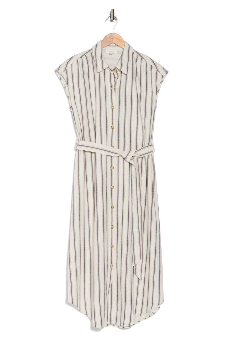 Stripe Cap Sleeve Shirtdress, Alternate, color, NATURAL