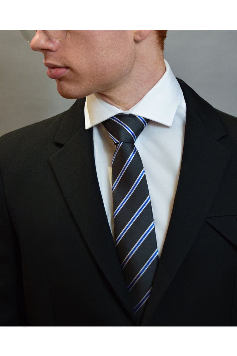 Accent Striped Silk Jacquard Tie, Alternate, color, Navy Blue