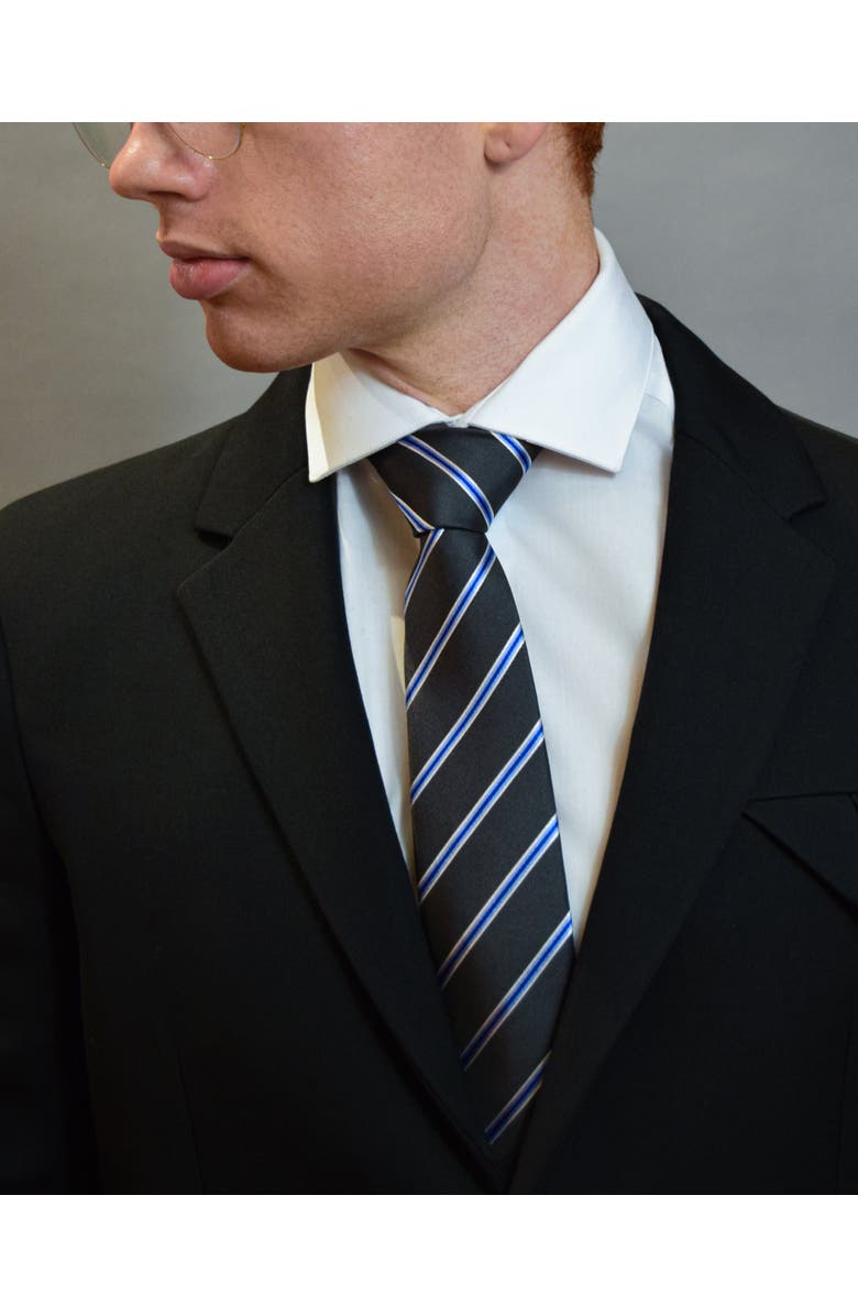 Knottery & Co Accent Striped Silk Jacquard Tie, Alternate, color, Navy Blue