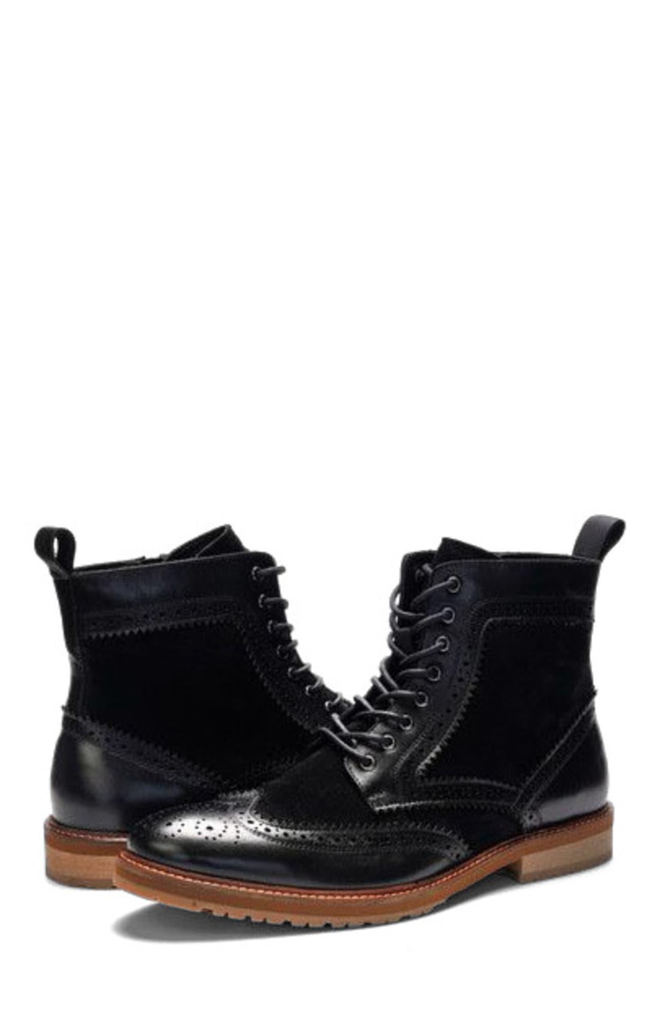 A. Veer Langston Wingtip Boot, Alternate, color, Black Leather & Suede