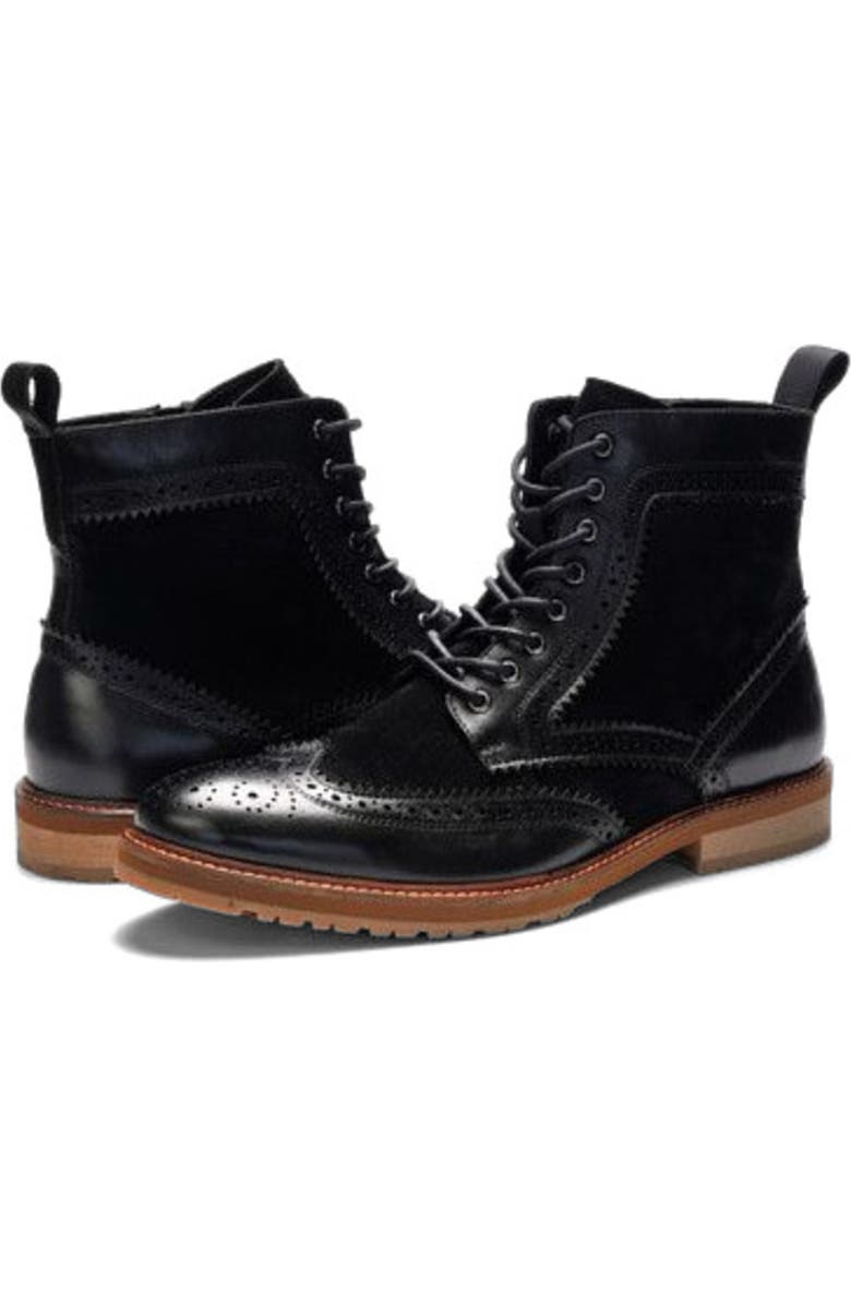A. Veer Langston Wingtip Boot, Alternate, color, Black Leather & Suede