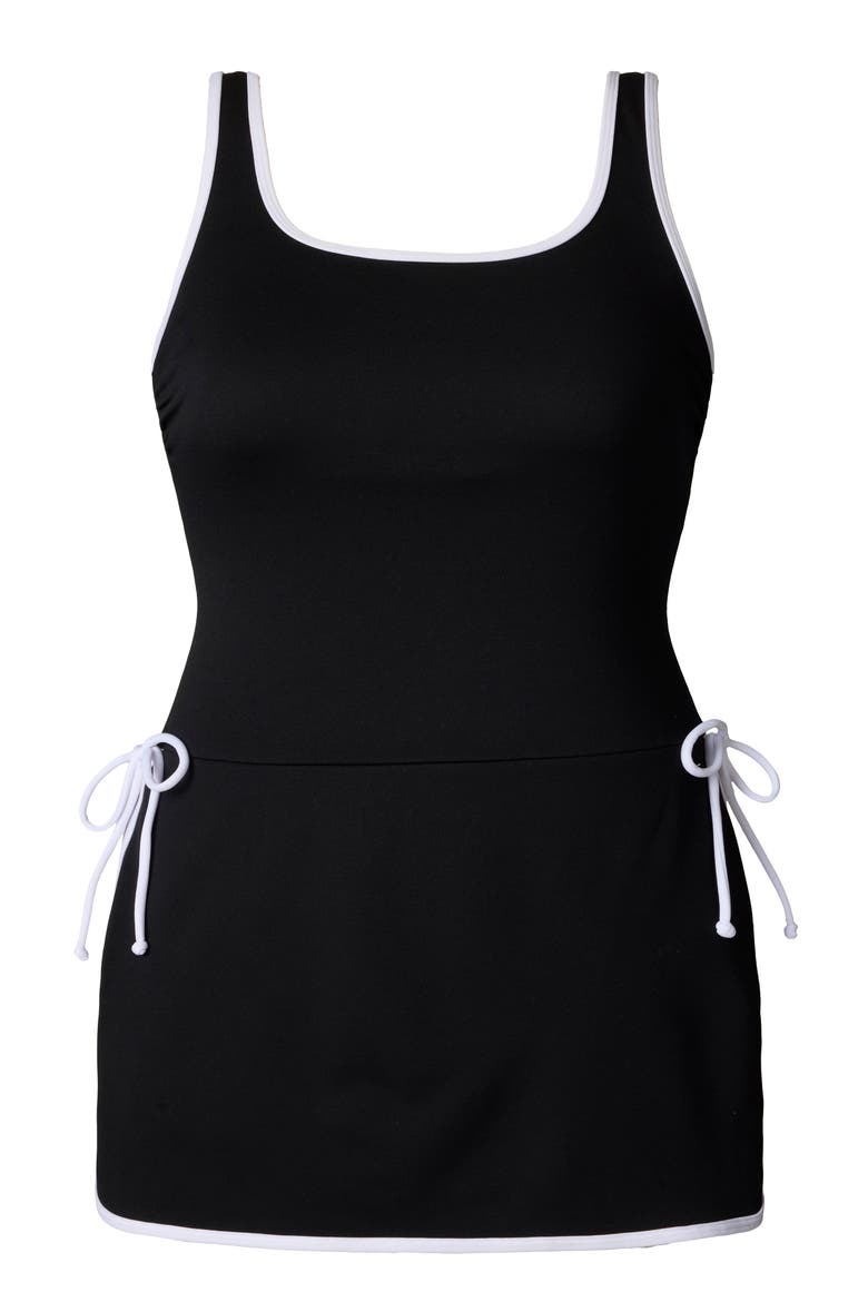 Chlorine Resistant Spa Squareneck Swimdress, Alternate, color, Black