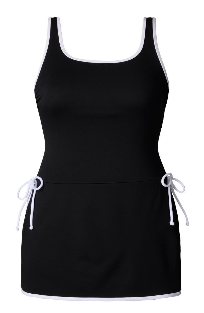 ShapeSolver Sport Chlorine Resistant Spa Squareneck Swimdress, Alternate, color, Black