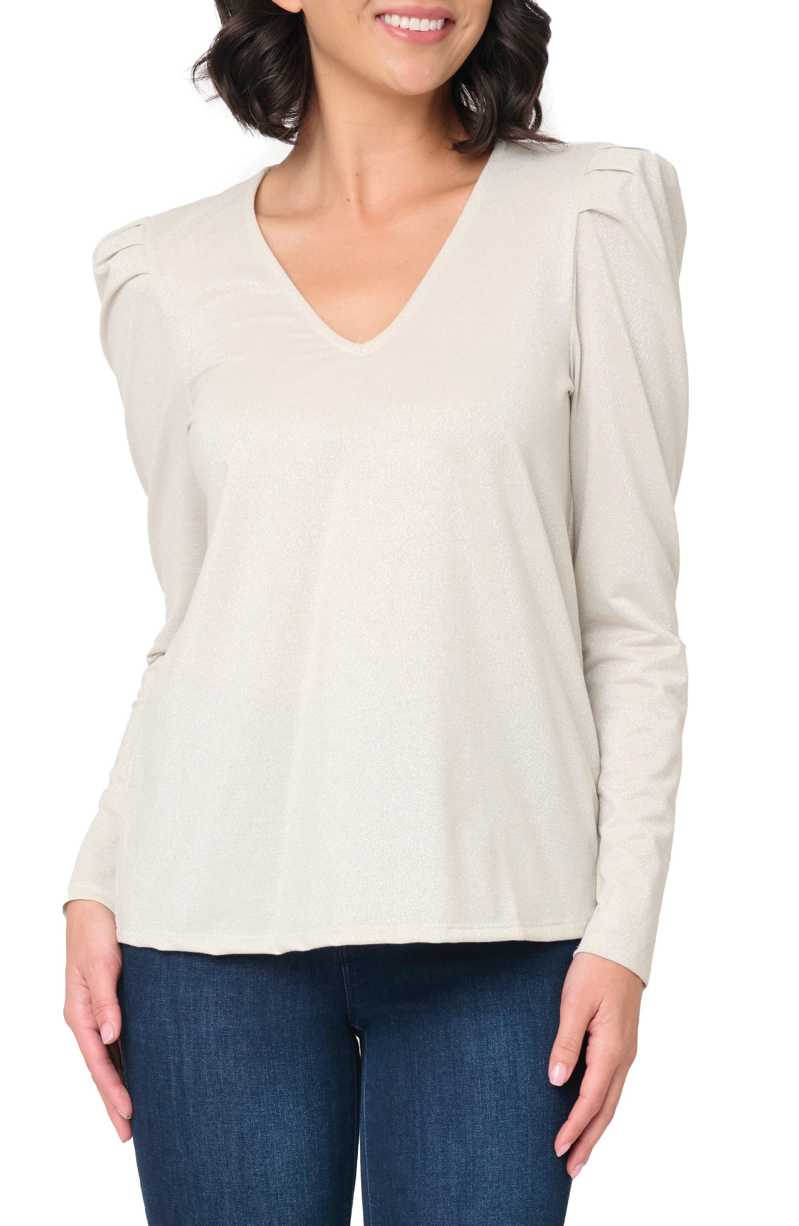 GIBSONLOOK Pleated Shoulder Knit Top