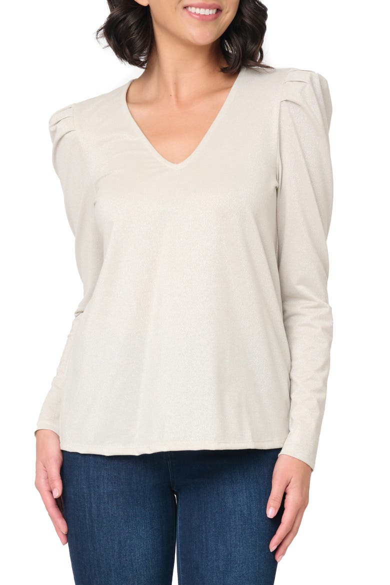 Pleated Shoulder Knit Top, Main, color, SILVER