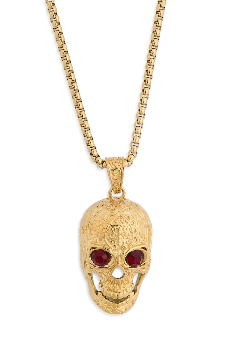 Men's Skull Pendant Necklace, Alternate, color, GOLD