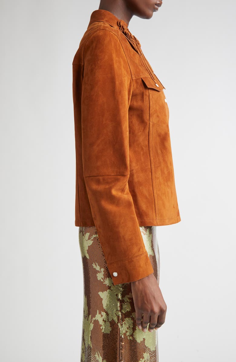 Versace Floral Appliqué Suede Jacket, Alternate, color, Tobacco