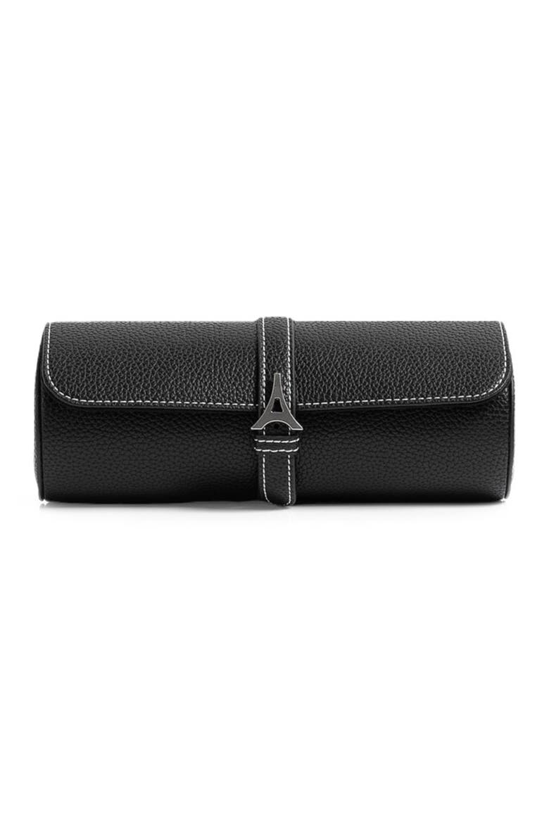 Fred Pebbled Leather Contrast Stitch Watch Roll, Main, color, Black