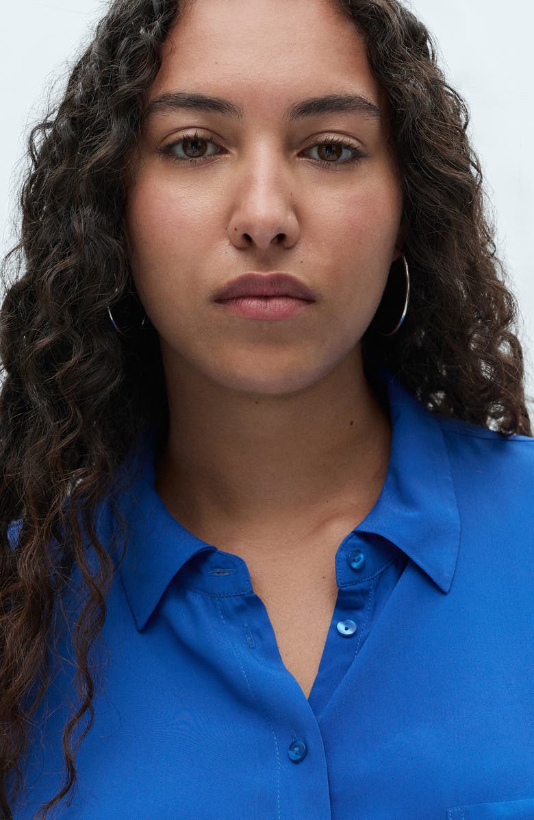 MANGO Woven Short Sleeve Button-Up Shirt, Alternate, color, Blue