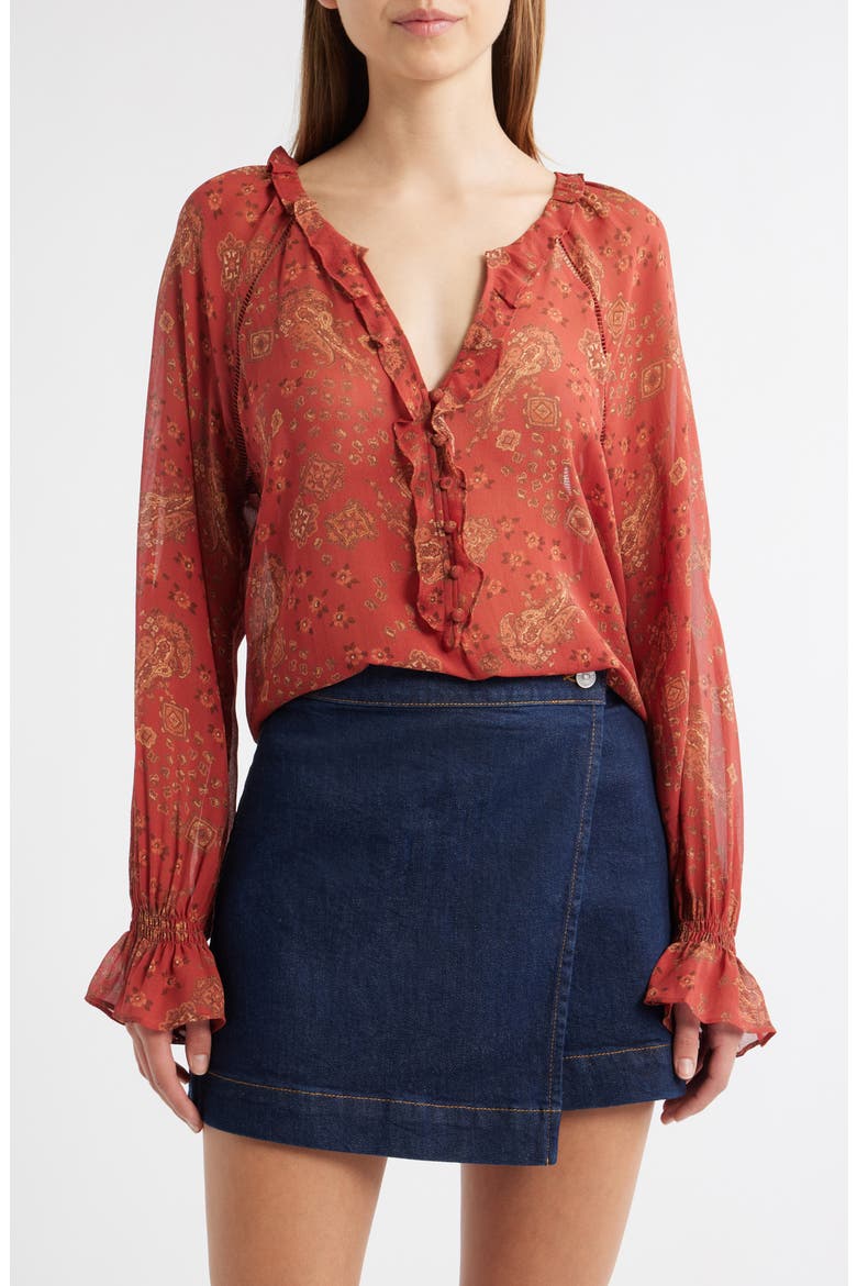 Alison Tie Neck Silk Top, Main, color, CARMINE RED MULTI