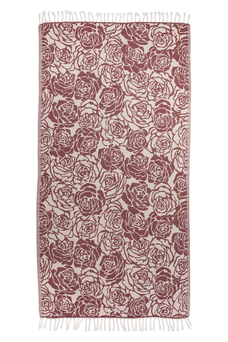 Rose Sand Resistant Organic Turkish Towel, Alternate, color, Burgundy