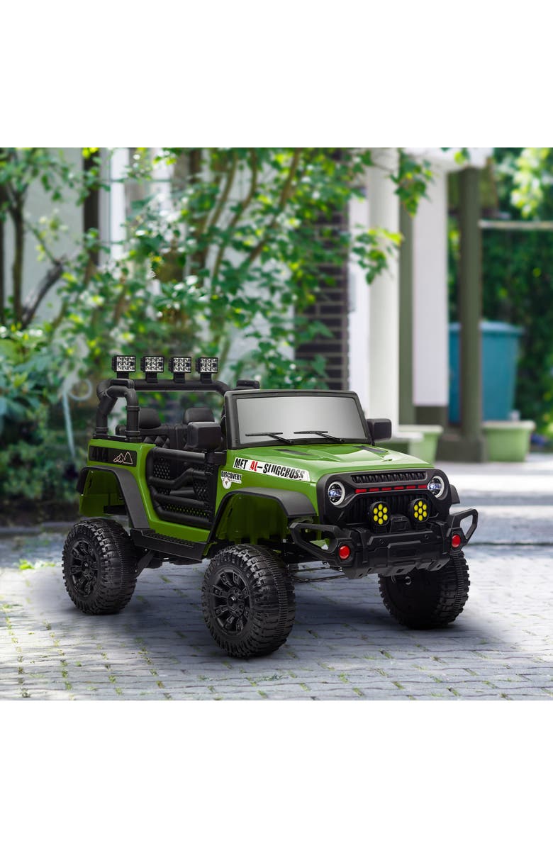 Qaba 12V Kids Ride on Truck with Parent Remote, Suspension Wheels, Music Horn LED Lights, Alternate, color, Green