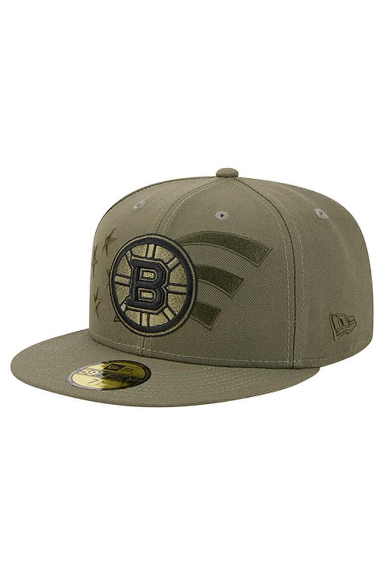 Men's New Era  Olive Boston Bruins Military Appreciation Flag 59FIFTY Fitted Hat, Main, color, Olive