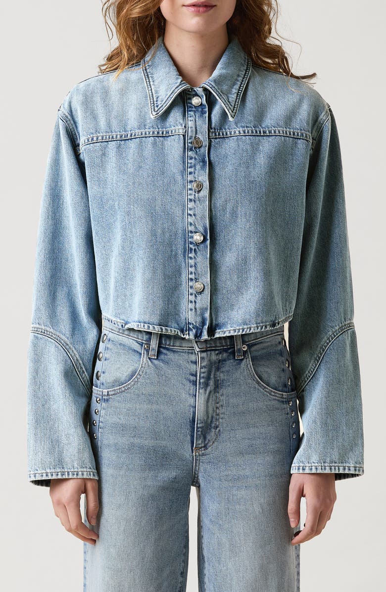 LE JEAN Swing Crop Denim Shirt Jacket, Main, color, 
