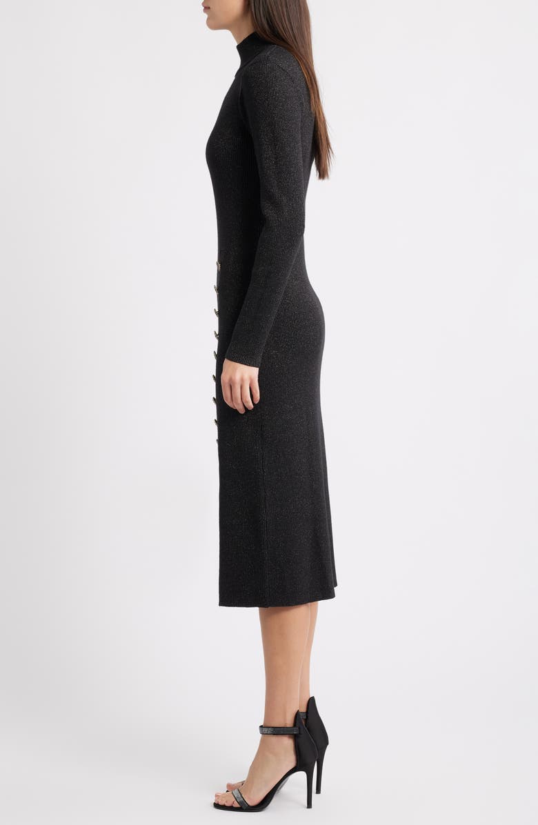Elie Tahari The Chaya Metallic Button Detail Long Sleeve Sweater Dress, Alternate, color, Noir Black/ Gold Lurex
