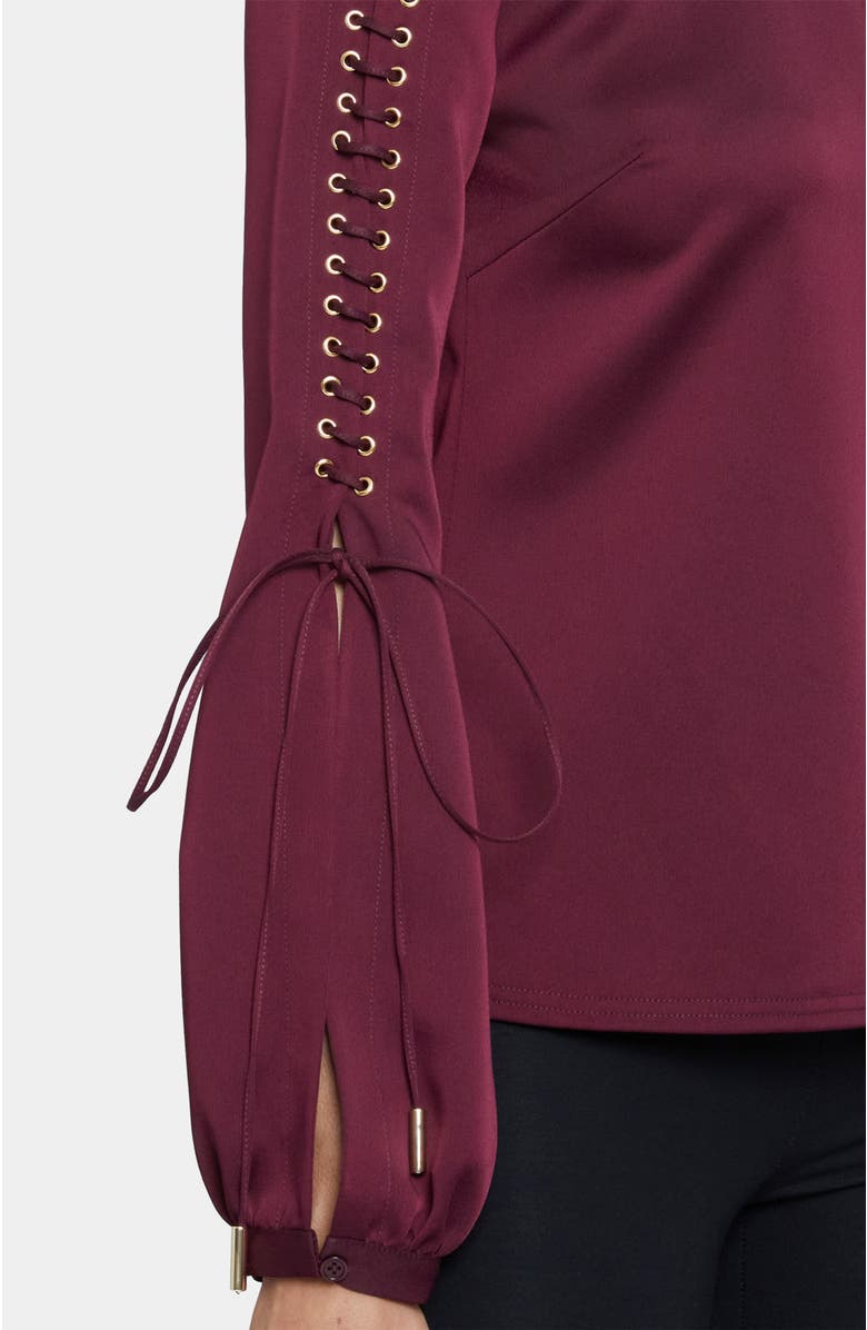 Santorelli LIVI Long Sleeve Top with Grommet Detail in Fluid Crepe, Alternate, color, Burgundy