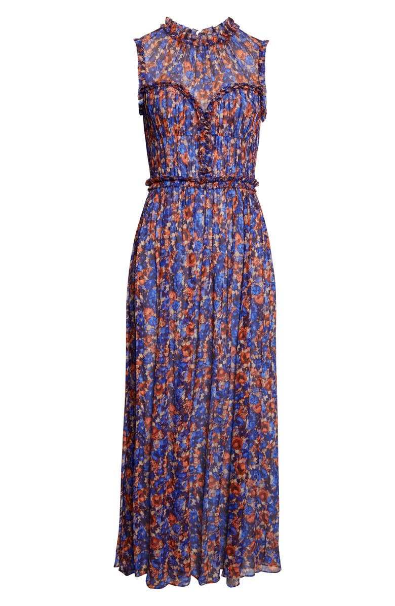 Ulla Johnson Kasia Floral Silk Midi Dress, Alternate, color, Violet