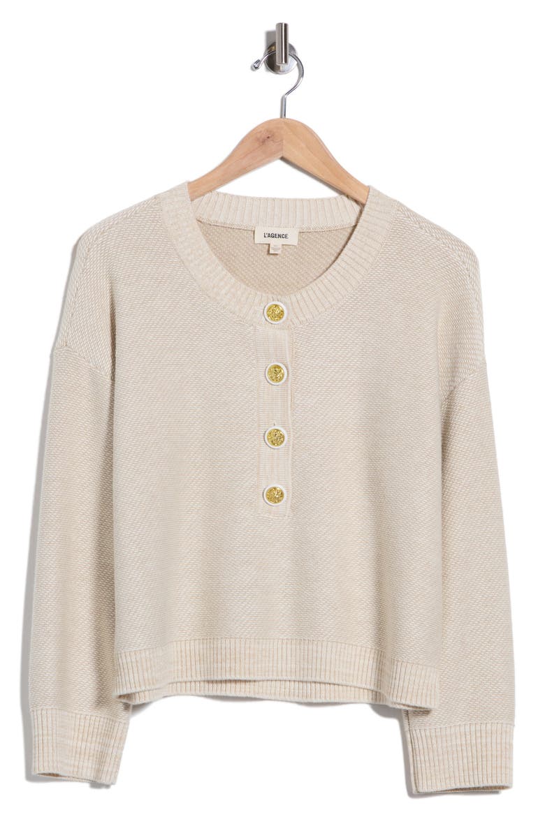 Hadassah Loop Knit Henley, Alternate, color, VINTAGE WHITE/ WARM SAND