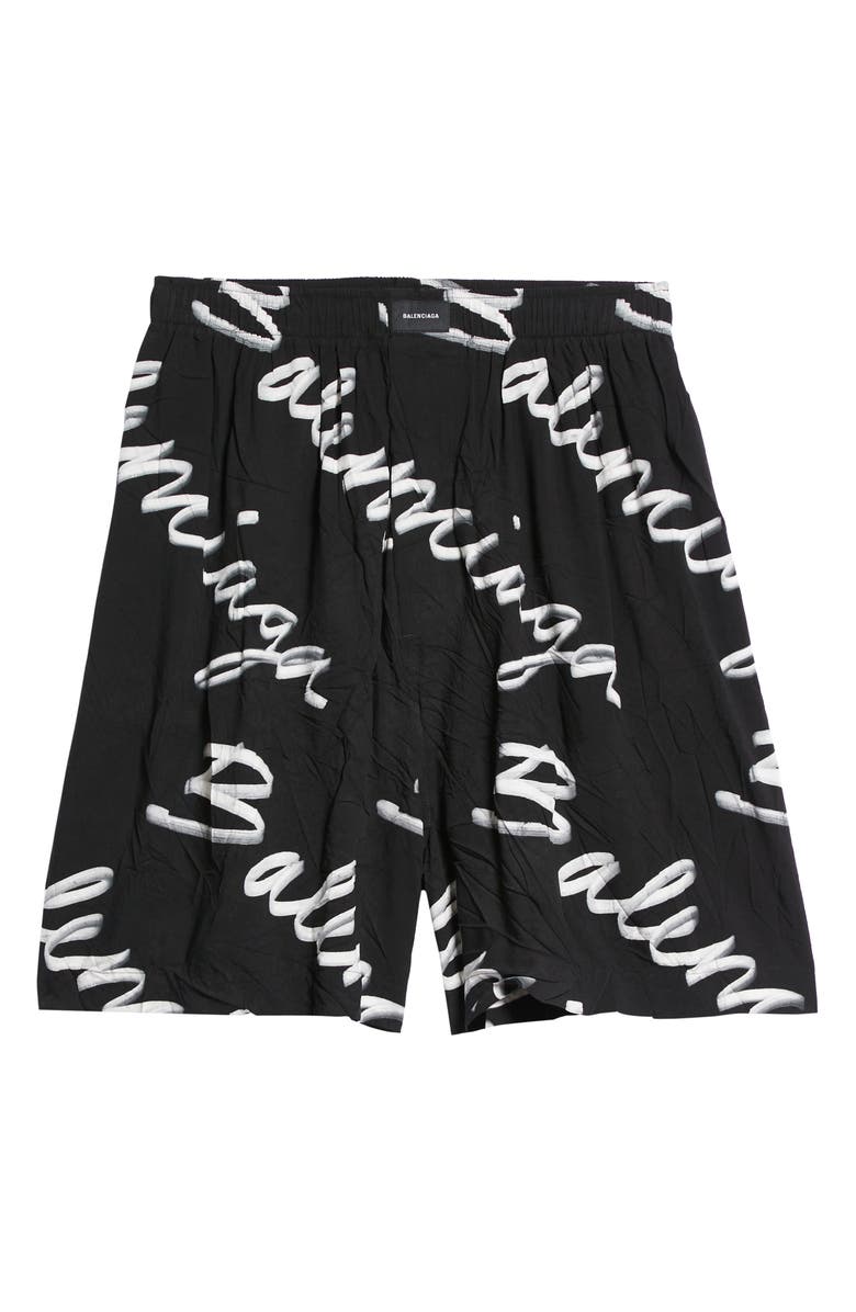 Balenciaga Men's Scribble Print Logo Shorts, Alternate, color,