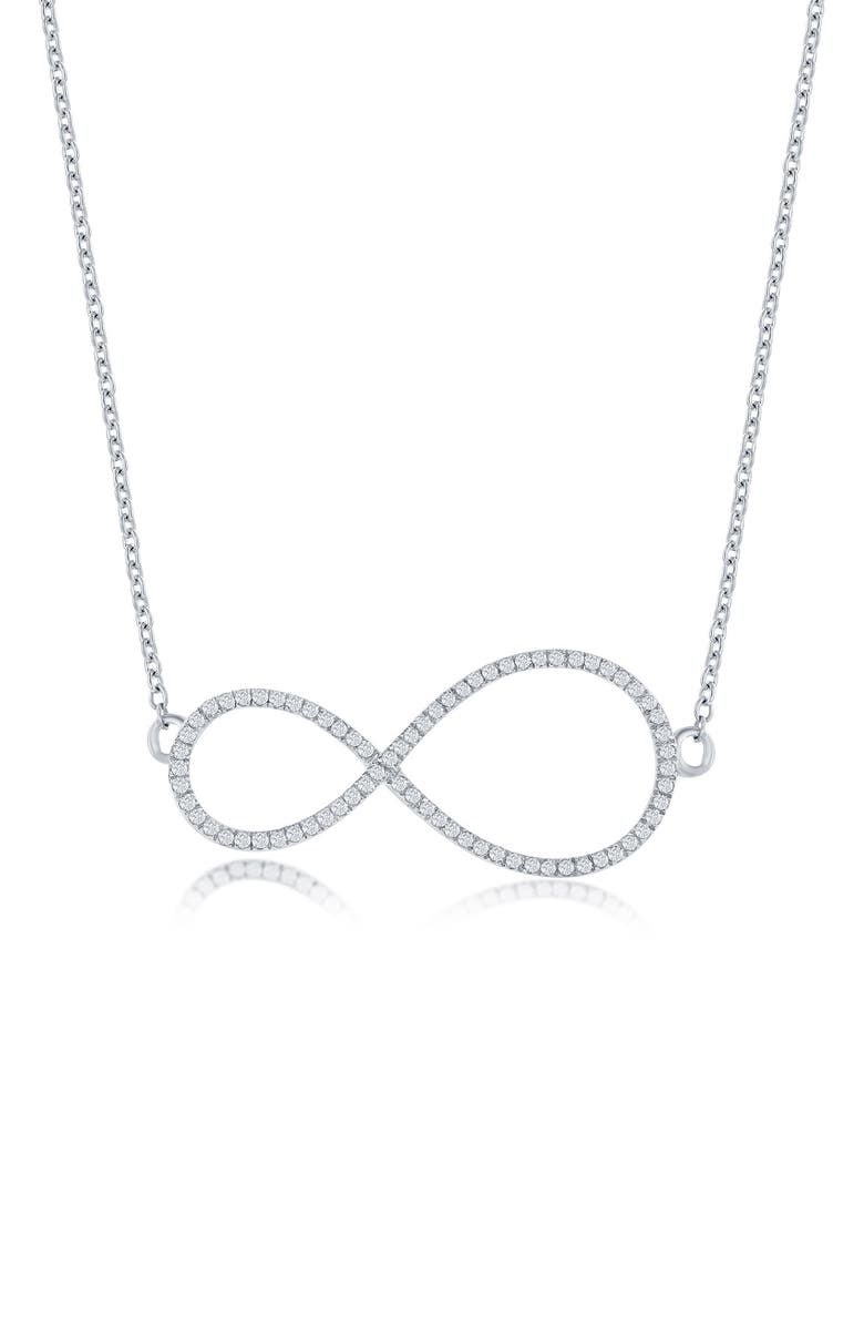 SIMONA Sterling Silver Pavé Diamond Infinity Pendant Necklace - 0.14ct., Main, color, 
