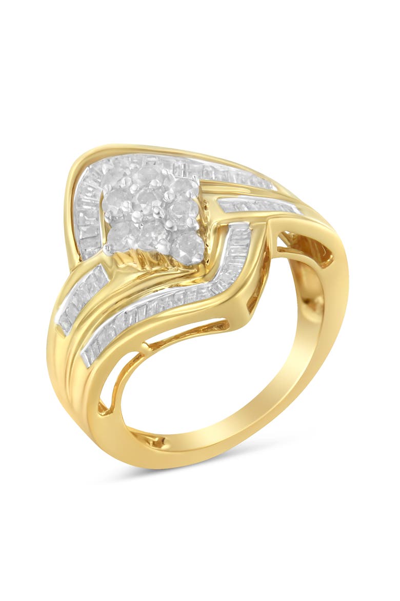 10K Yellow Gold over .925 Sterling Silver 1.0 Cttw Diamond Bypass Cluster Ring, Main, color, Yellow Gold over Silver