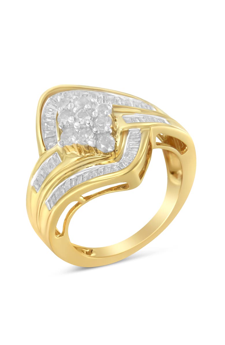 Haus of Brilliance 10K Yellow Gold over .925 Sterling Silver 1.0 Cttw Diamond Bypass Cluster Ring, Main, color, Yellow Gold Over Silver