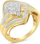 Haus of Brilliance 10K Yellow Gold over .925 Sterling Silver 1.0 Cttw Diamond Bypass Cluster Ring
