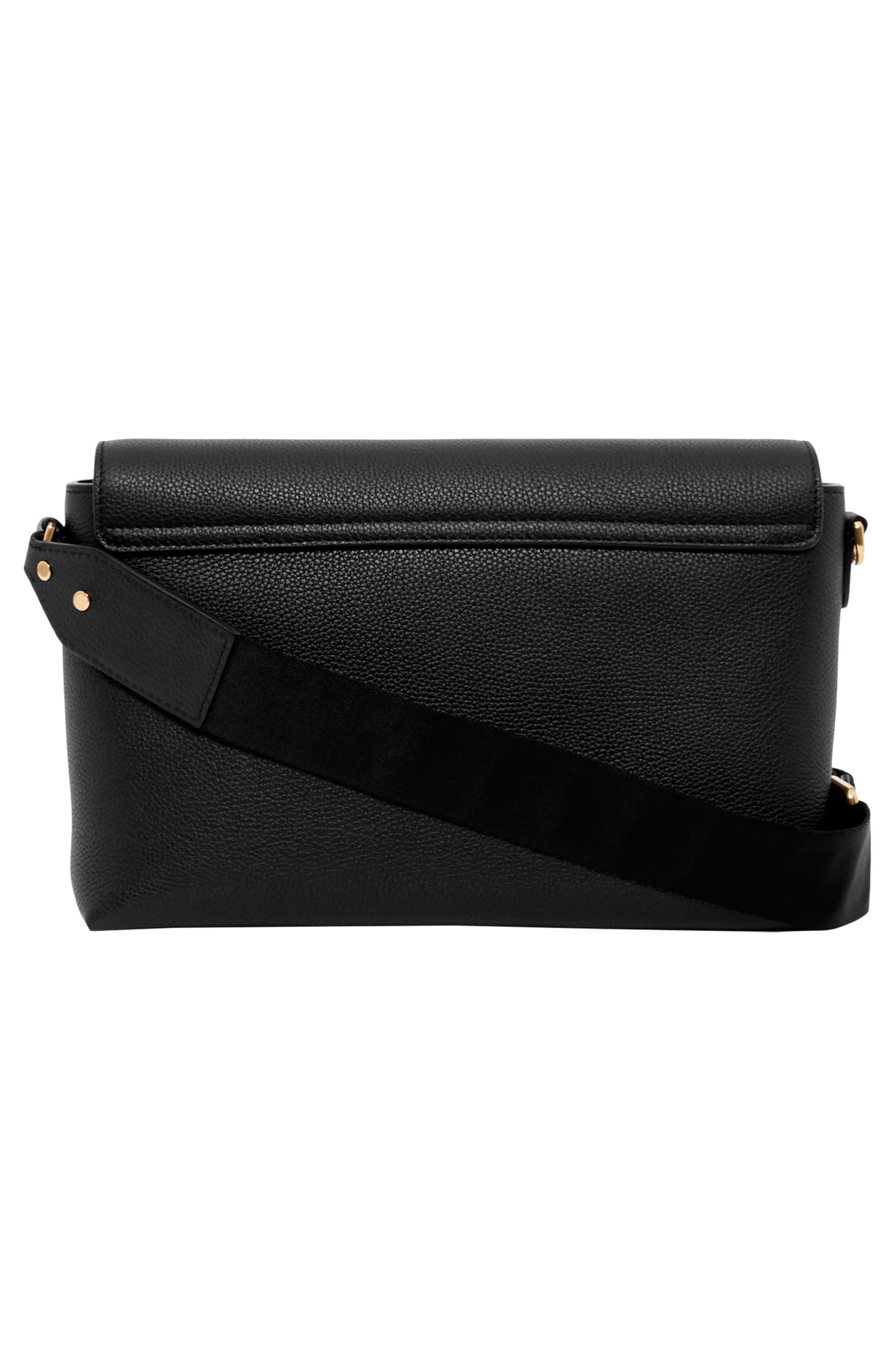 Burberry Note Leather & Vintage Check Crossbody Bag, Alternate, color, Black