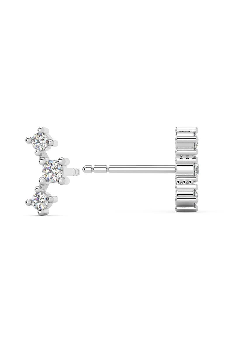 1/5Ct TW 3-Stone Diamond Crawler Earrings 14k Gold Studs Lab Grown 1/3" Tall, Alternate, color, 14k White Gold