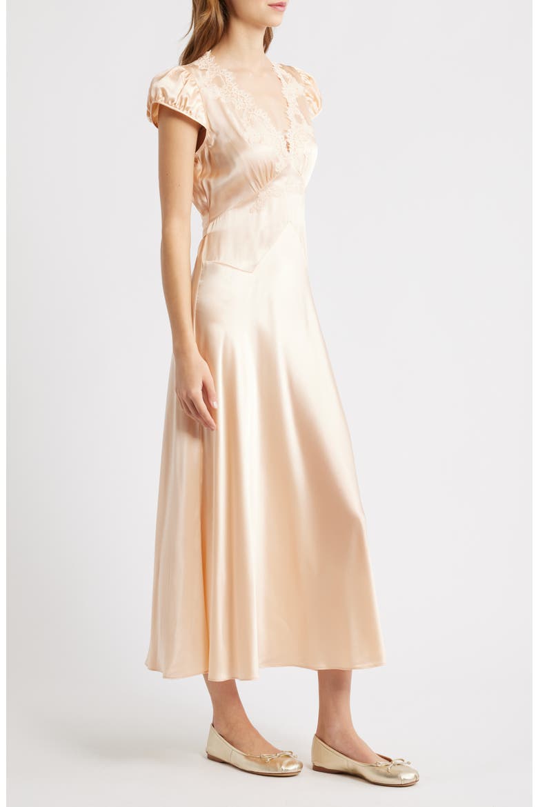 Coraline Lace Detail Floral Satin Maxi Dress, Alternate, color, PEACH SORBET