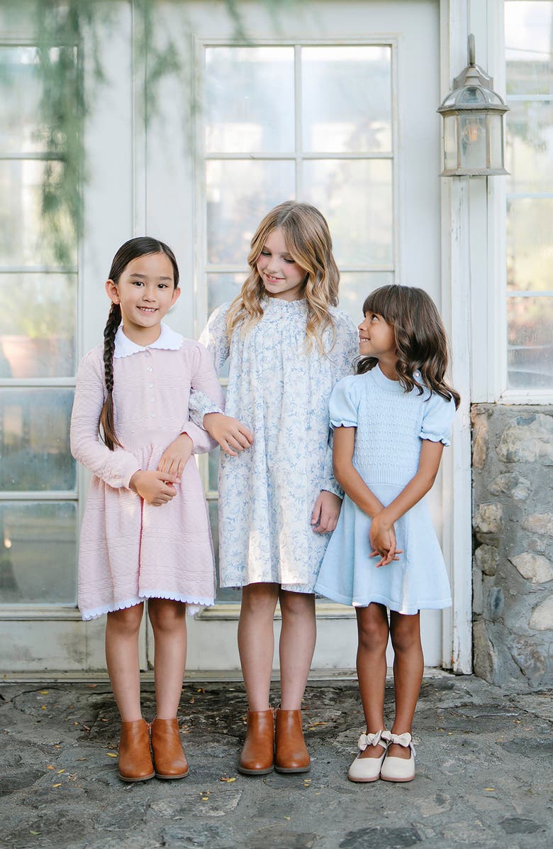 Hope & Henry Kids' Organic Puff Sleeve Sweater Dress, Alternate, color, Light Blue Heather