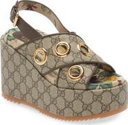 Gucci Angelina GG Logo Eyelet Platform Wedge Sandal