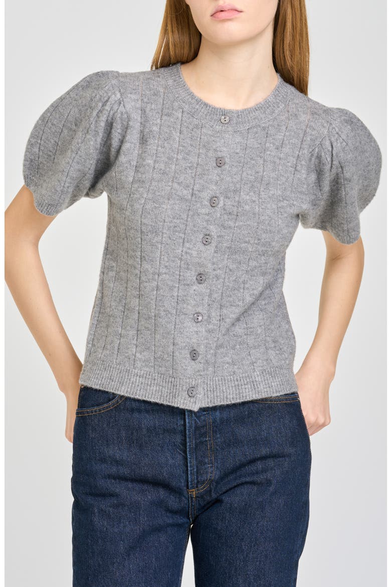 Bridget Puff Sleeve Cardigan, Main, color, HEATHER GREY