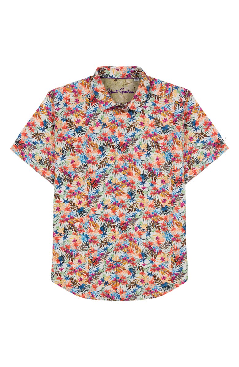 Robert Graham Escape Short Sleeve Button-Up Shirt, Alternate, color, Blue Multi