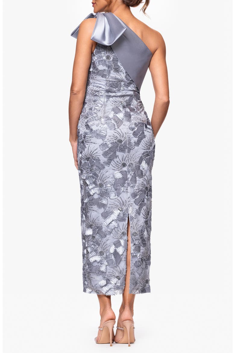 Crystal Detail Soutache Lace One-Shoulder Sheath Gown, Alternate, color, GREY