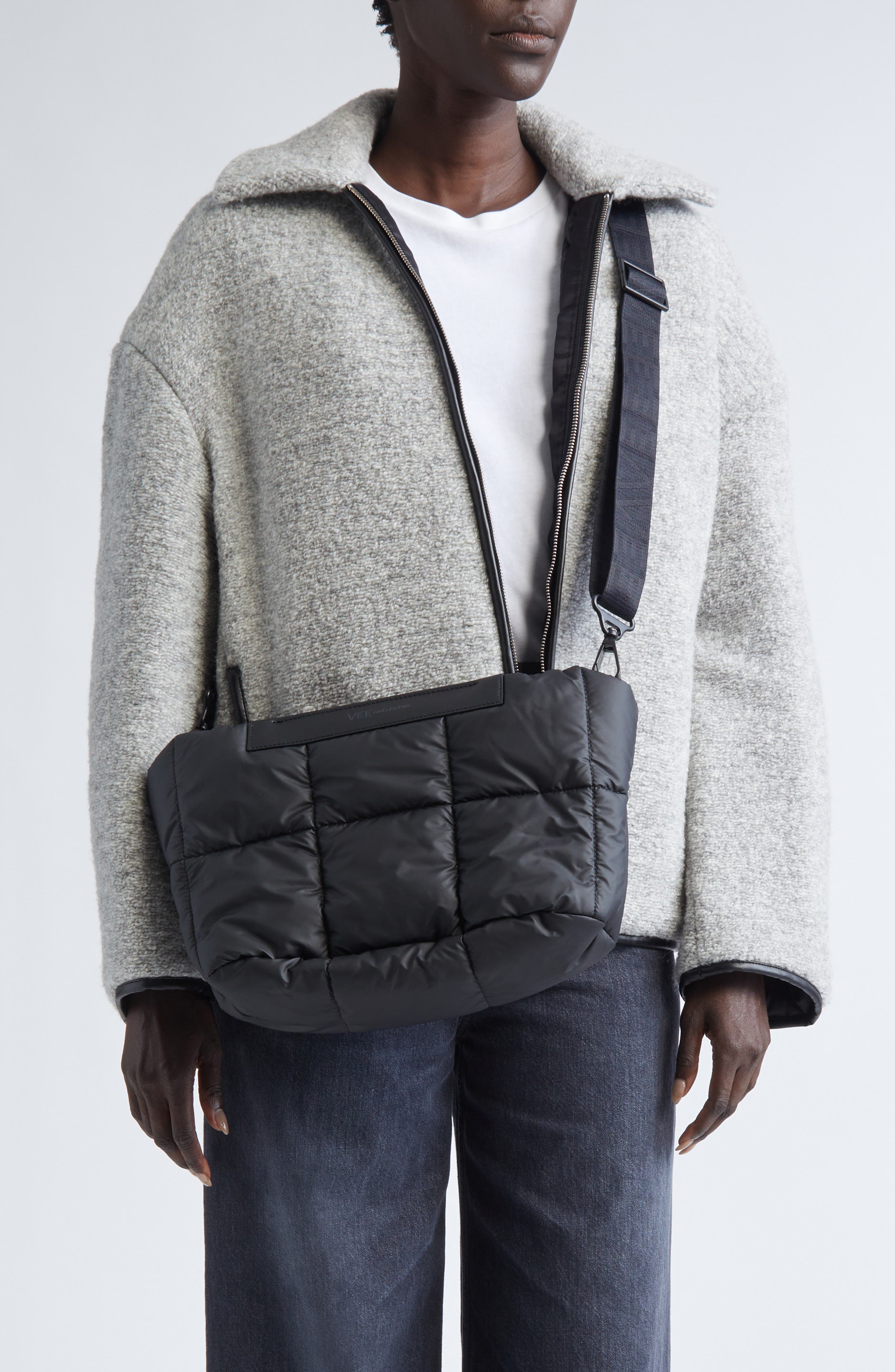 VeeCollective Porter Basque Quilted Recycled Nylon Clutch, Alternate, color, Matte Black