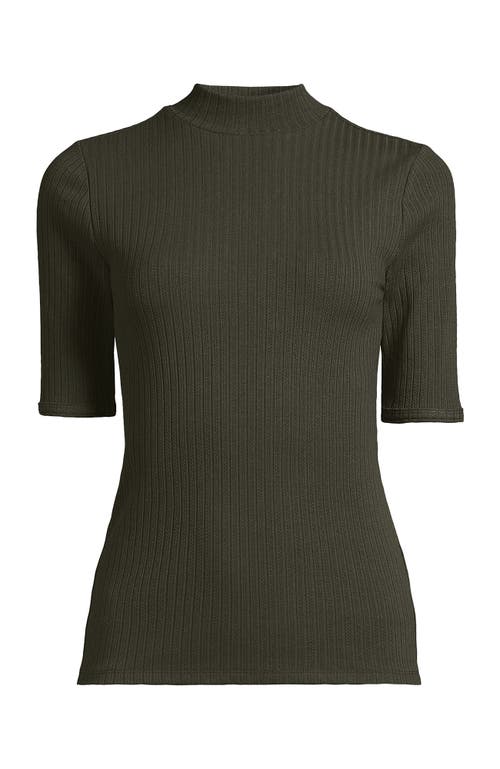 Lands' End Elbow Sleeve Pointelle Rib Mock Neck In Green