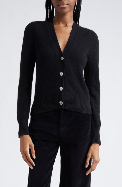 Solene Rhinestone Button Cashmere Cardigan