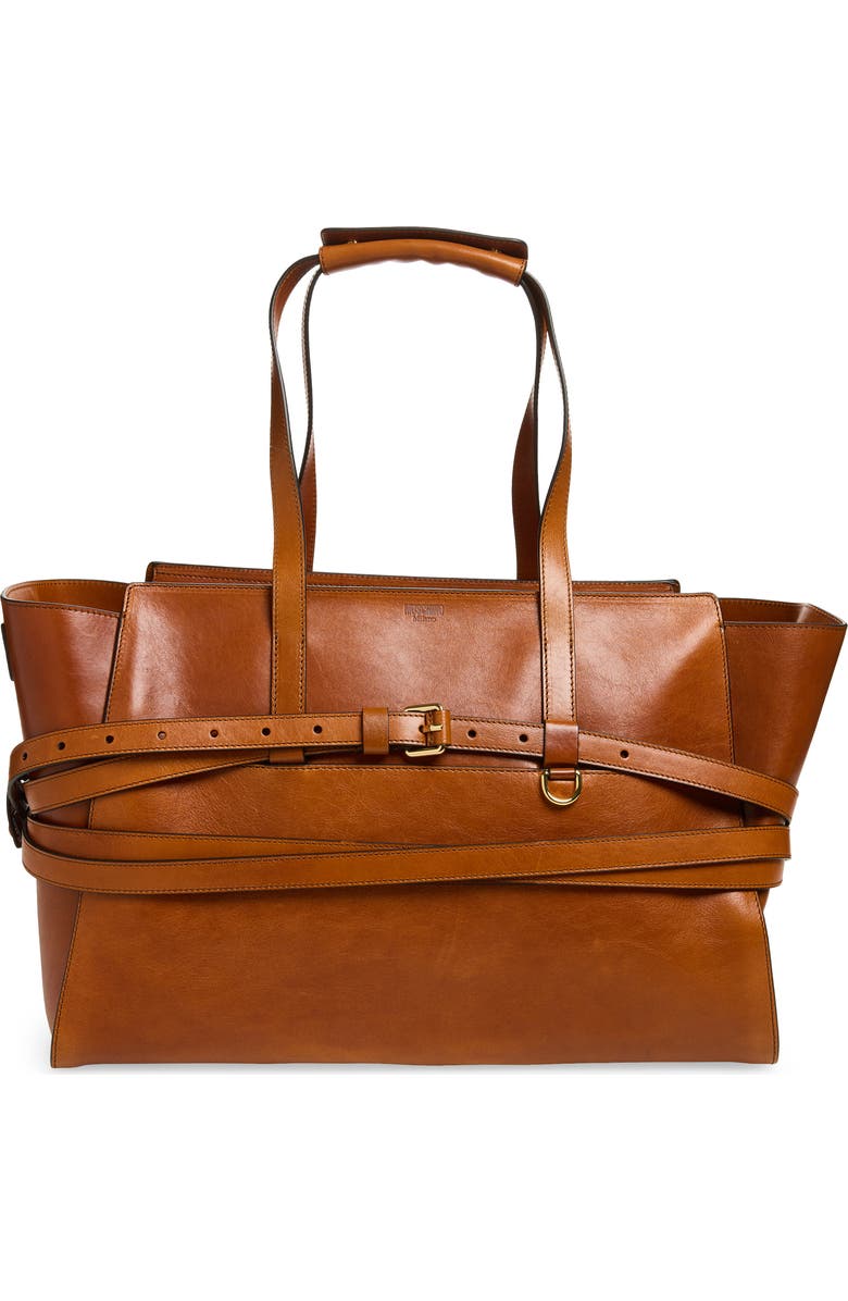 Moschino Tie Me Leather Tote, Main, color, Hide 20A Od9