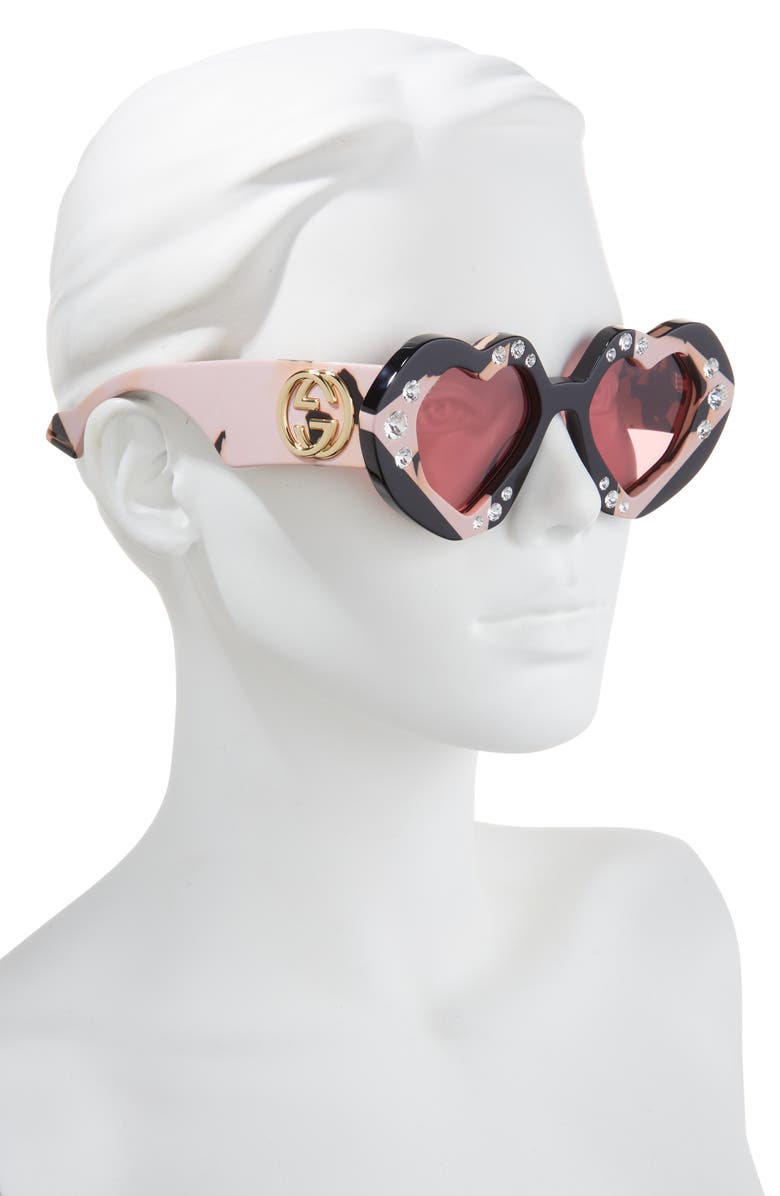 Gucci 48mm Special Edition Heart Sunglasses, Alternate, color, Black Havana Red