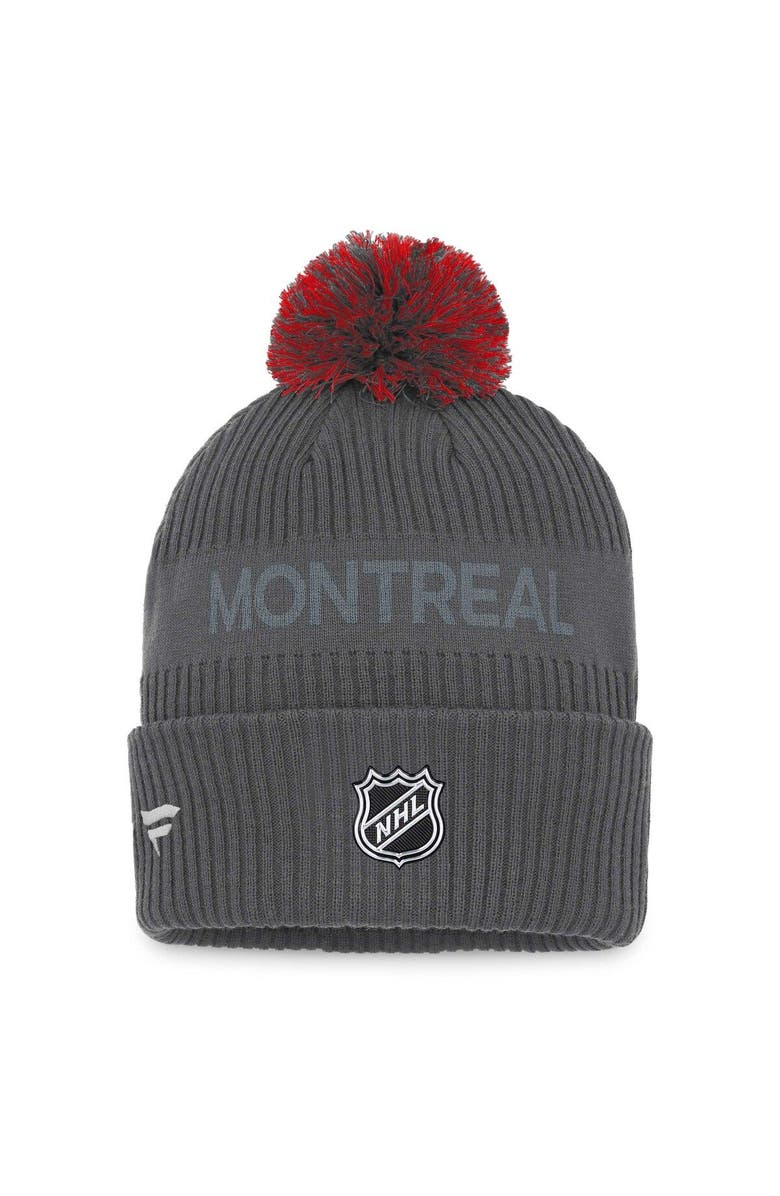 FANATICS Men's Fanatics Branded Charcoal Montreal Canadiens Authentic Pro Home Ice Cuffed Knit Hat with Pom, Alternate, color, 