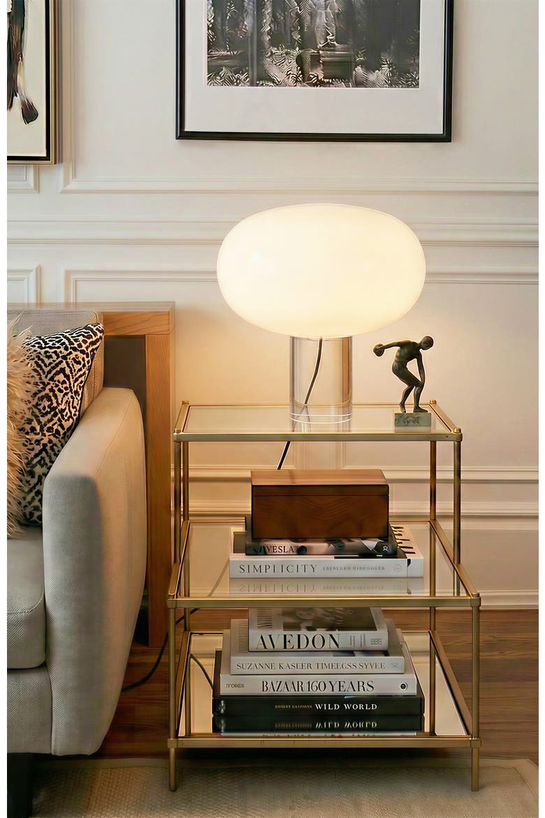 Callisto 11" White Glossy Glass LED Table Lamp with Rotary Dimmer, Alternate, color, White