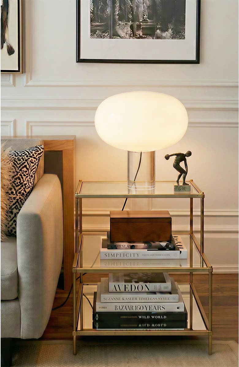 Brightech Callisto 11" White Glossy Glass LED Table Lamp with Rotary Dimmer, Alternate, color, White